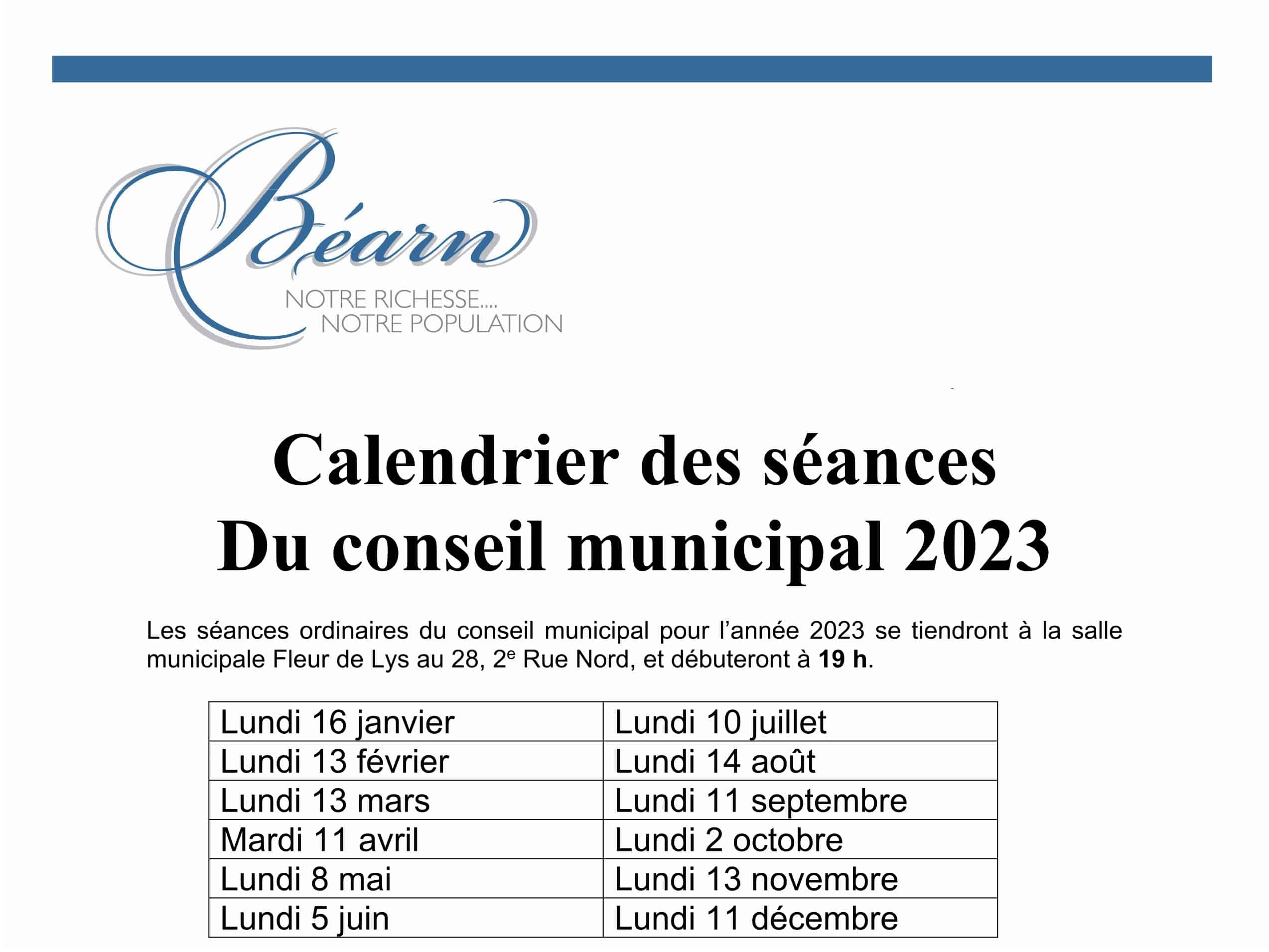 Calendrier conseil Bearn 2023